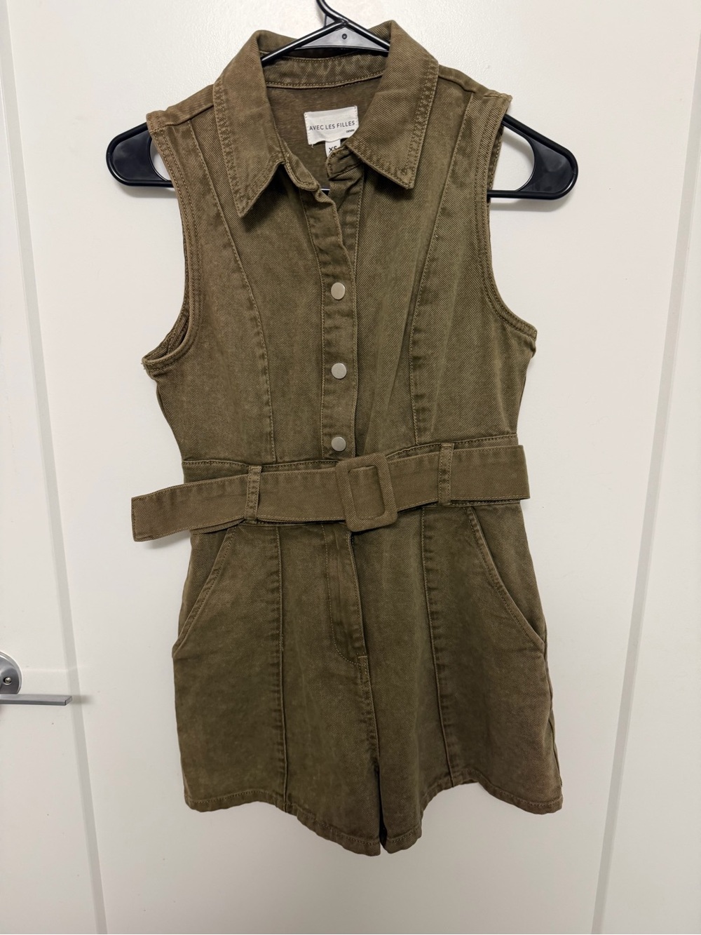 Avec Les Filles $149 Olive Green Sleeveless Utility Romper NWT
